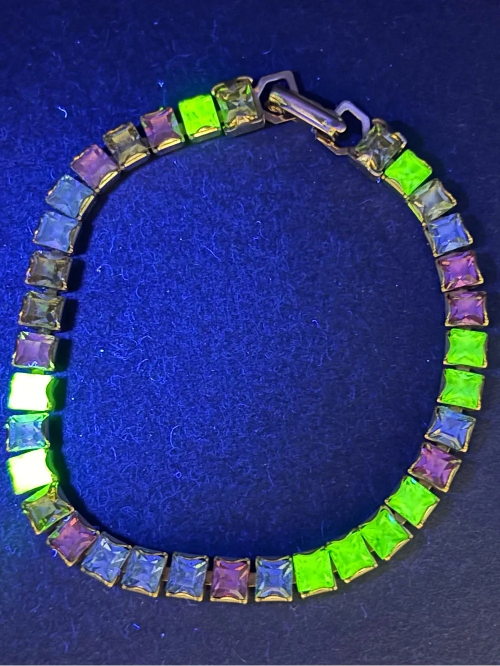 Vintage 1950s Pastel Rhinestone Tennis Bracelet UV Reactive Uranium Glass Glow